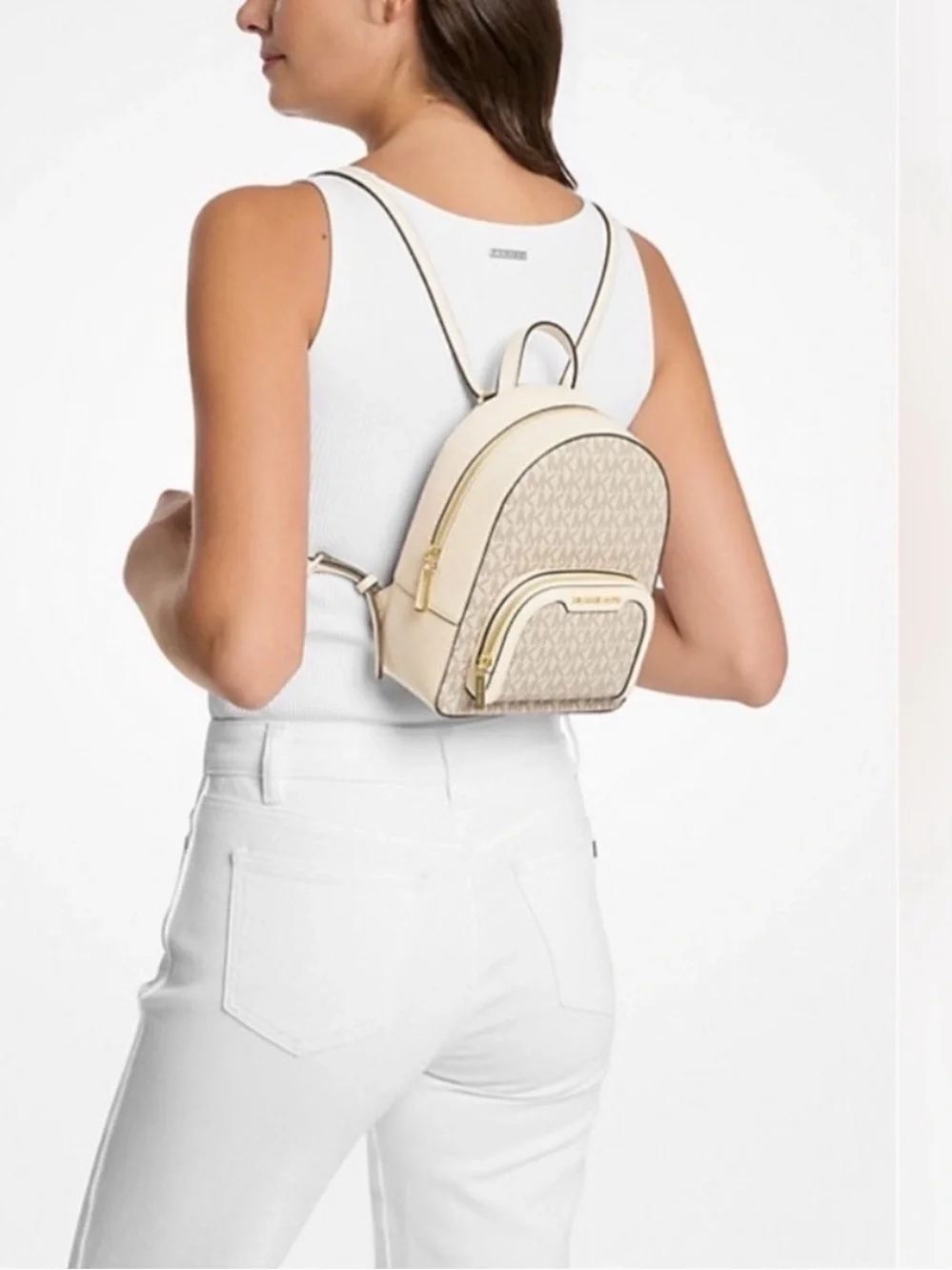 Michael Kors Jaycee Extra Small Convertible Zip Packet Backpack Cream/White